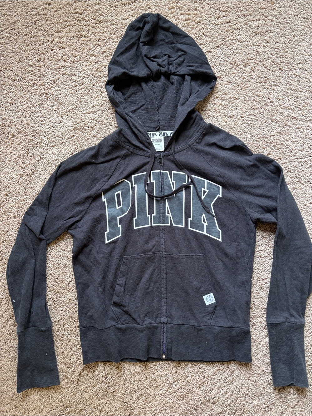 PINK Victoria's Secret Black Full-Zip lightweight Hoodie Size Medium